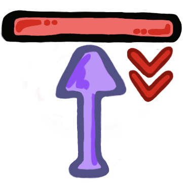 a purple arrow with the tip cut off, above it is a red bar, under the bar are 2 nested arrows 